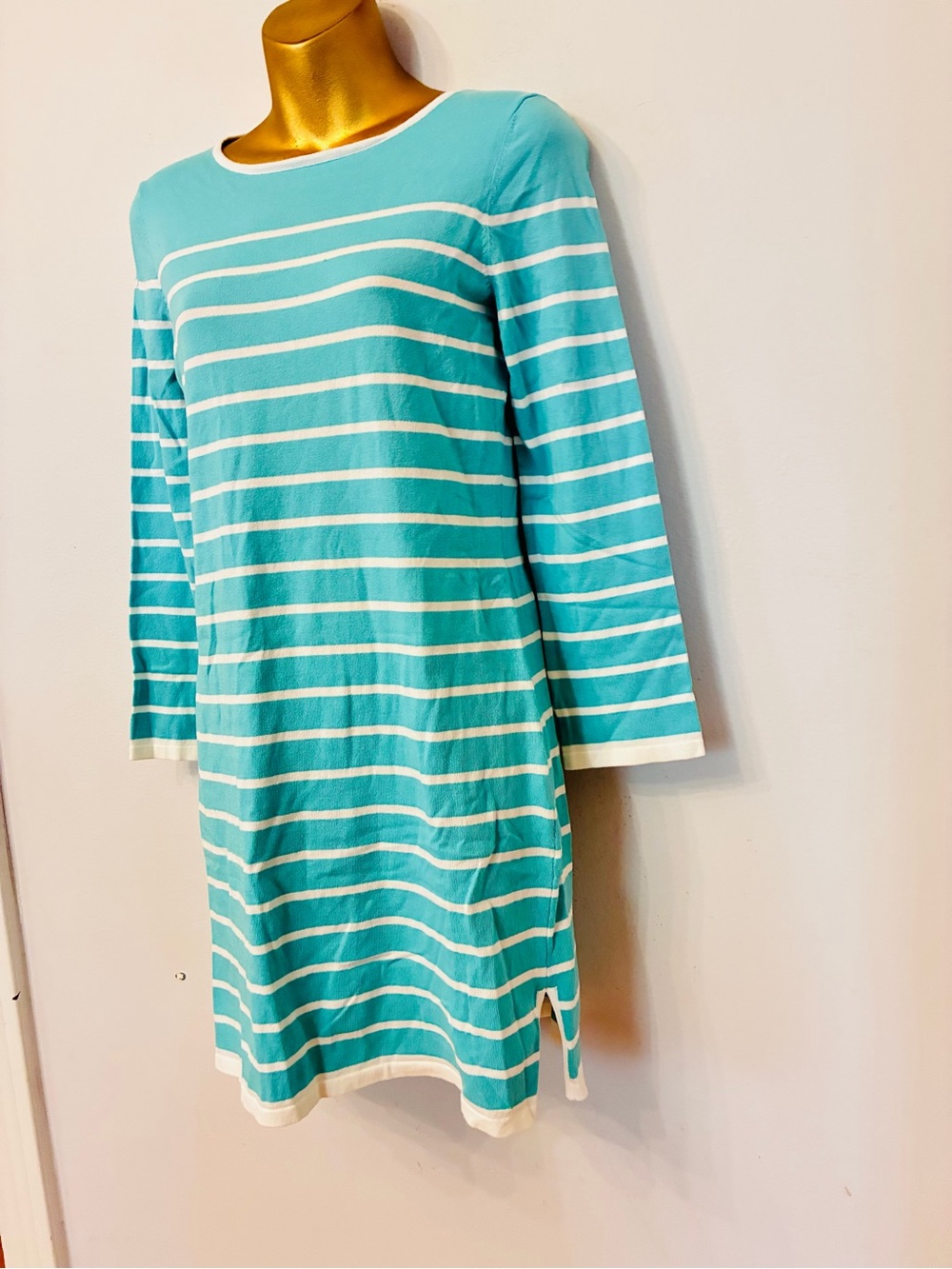 Sail to Sable Aqua White Stripe Knit Sweater Dress Small NWT Coastal Preppy - Picture 4 of 6
